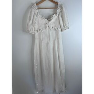 Sabo Australia Elba Dress White Cotton Smocked Ruffle Midi Milkmaid Sz 8 Boho